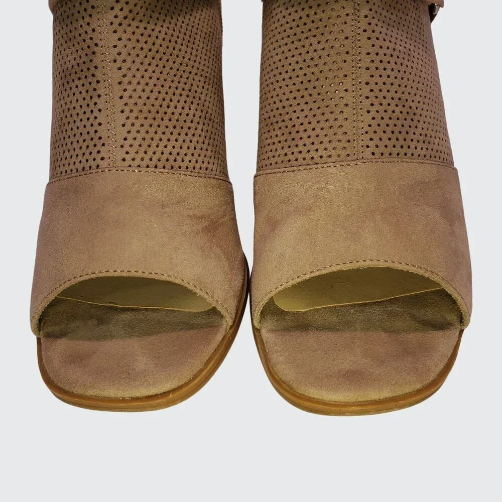 Fergalicious Augustine Open Toe Ankle Booties Side Zipper Entry Tan Size 38 - Picture 10 of 11